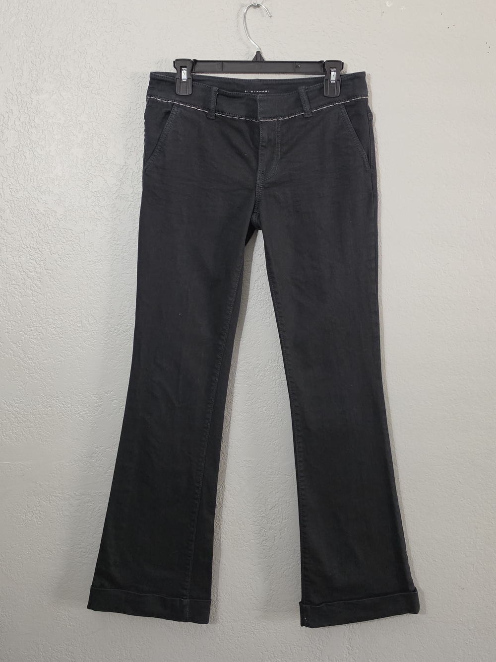 Elie Tahari Low Rise Flare Trousers Metallic Stitching Stretch Denim Womens 4